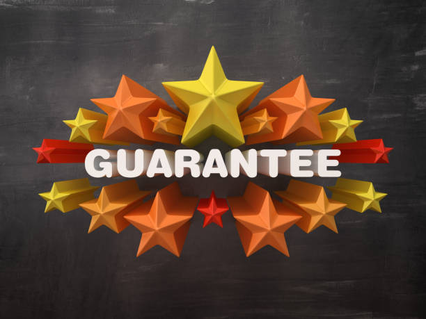 istock Colorful Stars with GUARANTEE Word on Chalkboard Background - 3D Rendering 1149330966