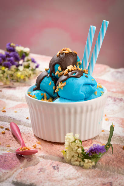 Blue Ice Cream Dessert With Chocolate