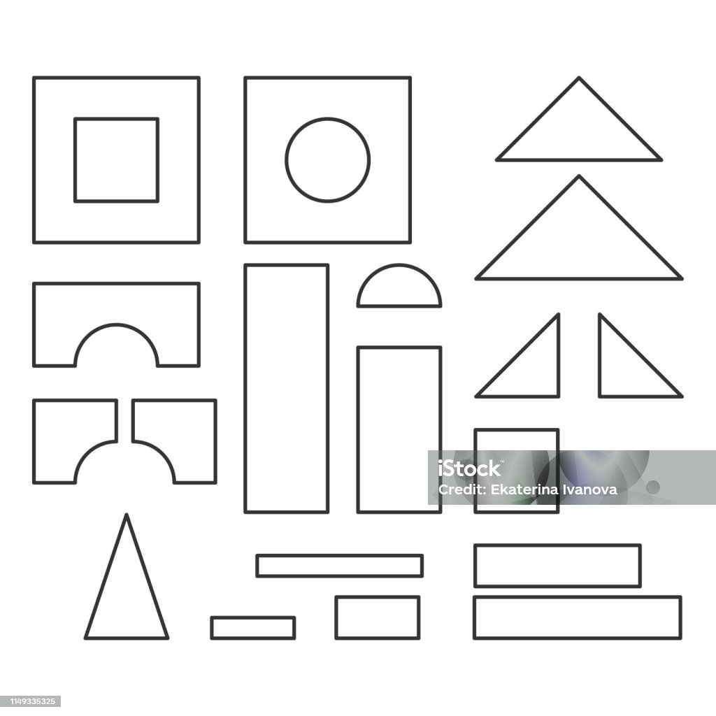 Simple line style blocks toy details for coloring book. Bricks pieces for building childrens tower, castle, house. Vector volume style illustration isolated on white background. Toy Block stock vector