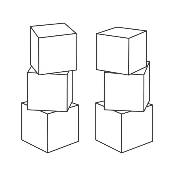 kontur bloków budujących wieże do kolorowania książki - wood toy block tower stock illustrations
