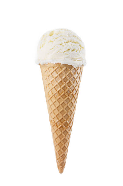 istock Vanilla ice cream scoop with cone isolated on white background 1149335766