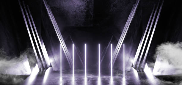 istock Smoke Fog Neon Ultraviolet Glowing Triangle Sci Fi Futuristic Virtual Spaceship Abstract Triangle Glossy Metal Concrete Grunge Dark Empty Cinematic Corridor Room Hallway Entrance 3D Rendering 1149337518
