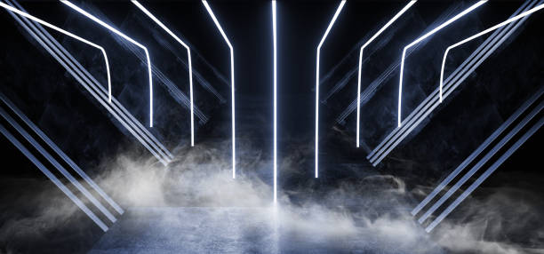 istock Smoke Neon Purple Violet Glowing Triangle Sci Fi Futuristic Virtual Spaceship Abstract Triangle Glossy Metal Concrete Grunge Dark Empty Cinematic Corridor Room Hallway Entrance 3D Rendering 1149337723