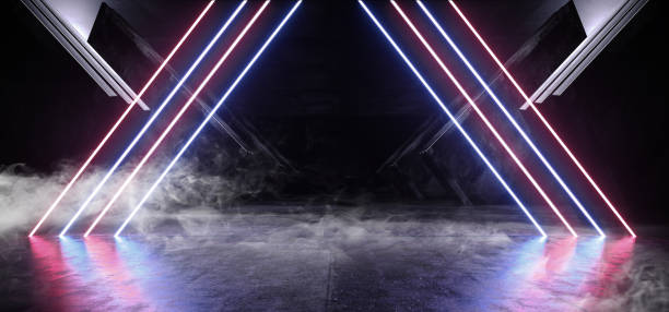 istock Smoke Circle Neon Blue Purple Glowing Triangle Sci Fi Futuristic Virtual Spaceship Abstract Triangle Glossy Metal Concrete Grunge Dark Empty Cinematic Corridor Room Hallway Entrance 3D Rendering 1149337990