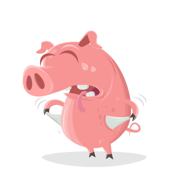 забавная иллюстрация бедного мультфильма свиньи - pig currency savings piggy bank stock illustrations