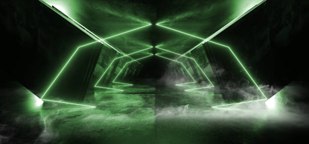 istock Smoke Circle Neon Green Glowing Triangle Sci Fi Futuristic Virtual Spaceship Abstract Triangle Glossy Metal Concrete Grunge Dark Empty Cinematic Corridor Room Hallway Entrance 3D Rendering 1149338056