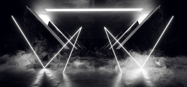 istock Smoke Abstract Neon White Glowing Triangle Sci Fi Futuristic Virtual Spaceship Abstract Triangle Glossy Metal Concrete Grunge Dark Empty Cinematic Corridor Room Hallway Entrance 3D Rendering 1149338758