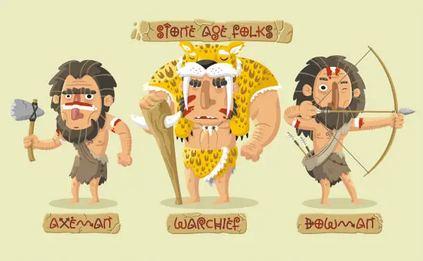 Vector illustration of Stone age characters set