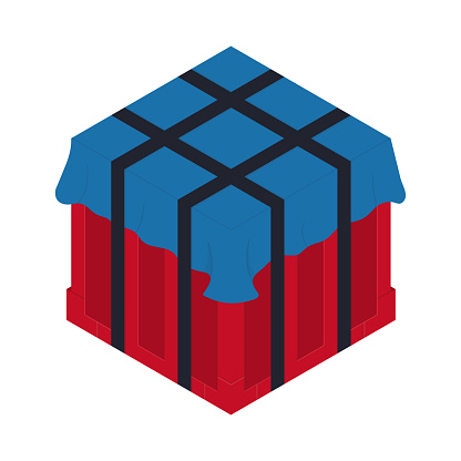 Air drop box from the game PlayerUnknowns Battlegrounds. PUBG. Isometric container. Battle royal concept. Clean and modern vector illustration for design, web.