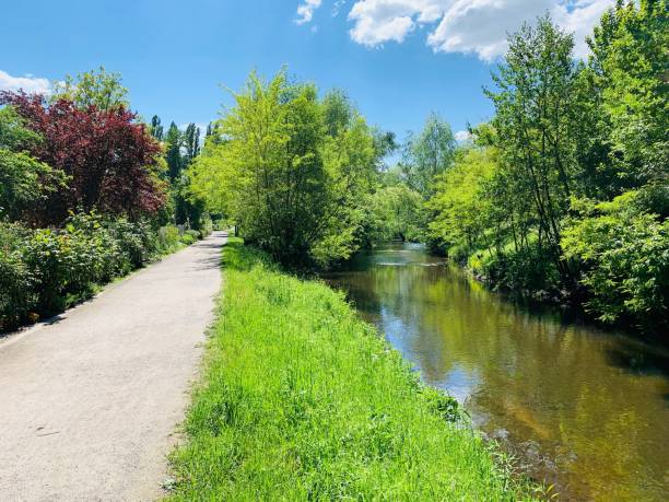 istock Creek and public park in sunny spring 1149341629