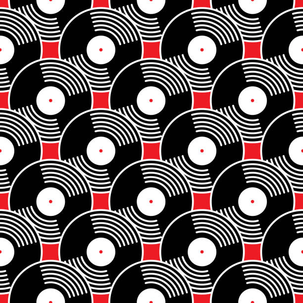 ブラックビニールレコードシームレスパターン - wallpaper pattern wallpaper 1950s style ornate点のイラスト素材／クリップアート素材／マンガ素材／アイコン素材
