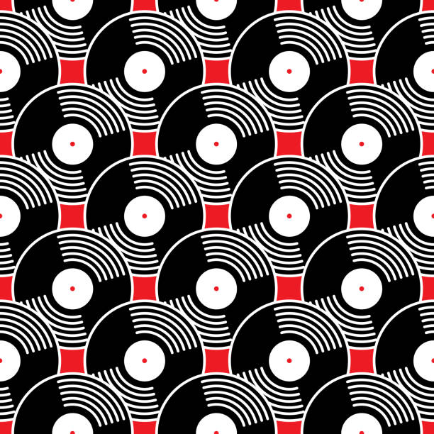 ilustrações de stock, clip art, desenhos animados e ícones de black vinyl records seamless pattern - 1960s style 1950s style record retro revival