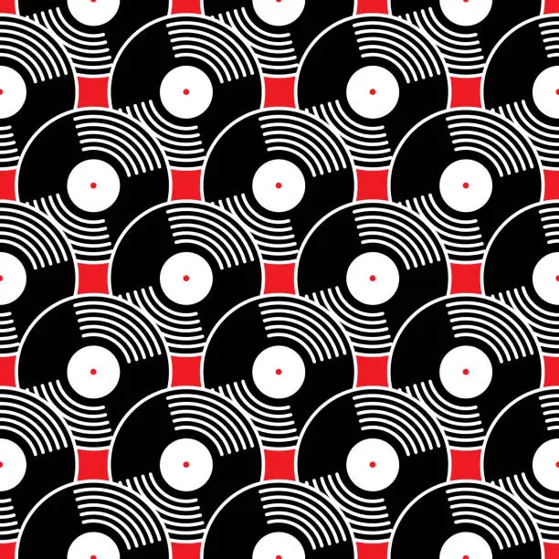 Vector illustration of Black Vinyl Records Seamless Pattern