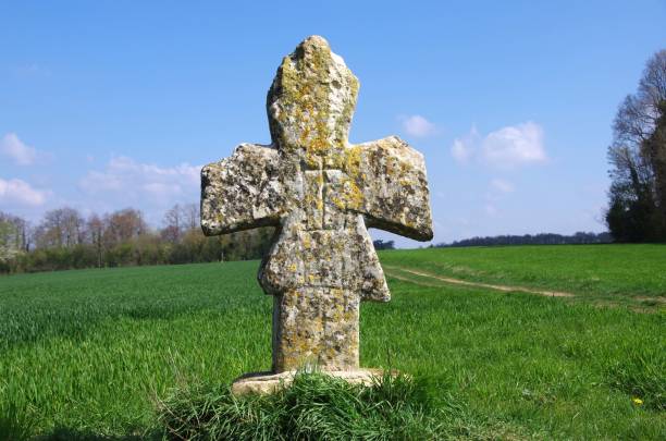 Cross pattee in a field near Paris in France, Europe stock photo