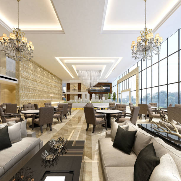 istock 3d render of luxury hotel lobby and reception 1149346660