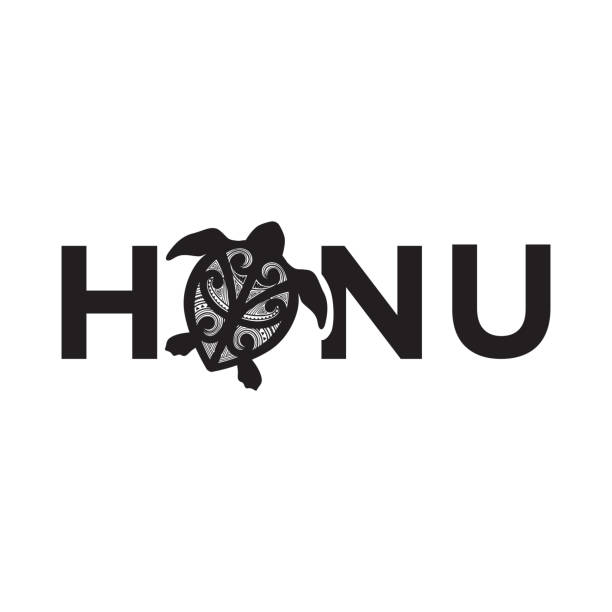 turtle Honu, Maory word and symbol for turtle koru pattern stock illustrations