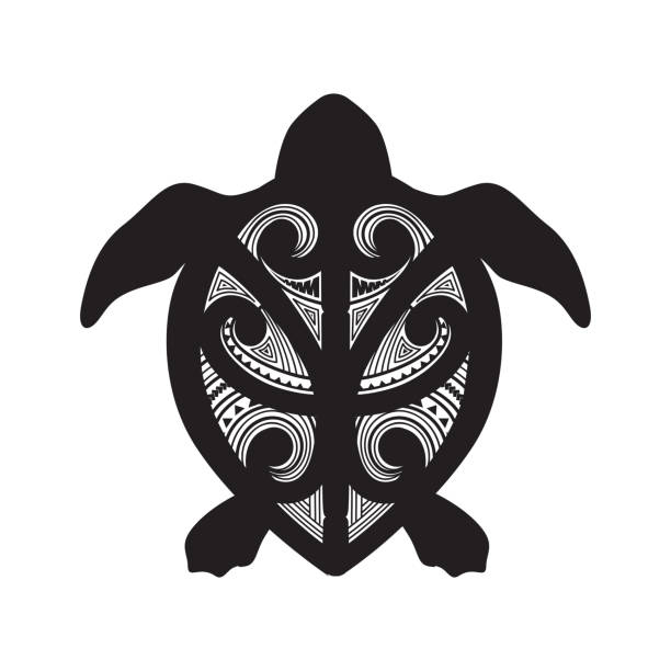 turtle turtle with Maori tattoo shell koru stock illustrations