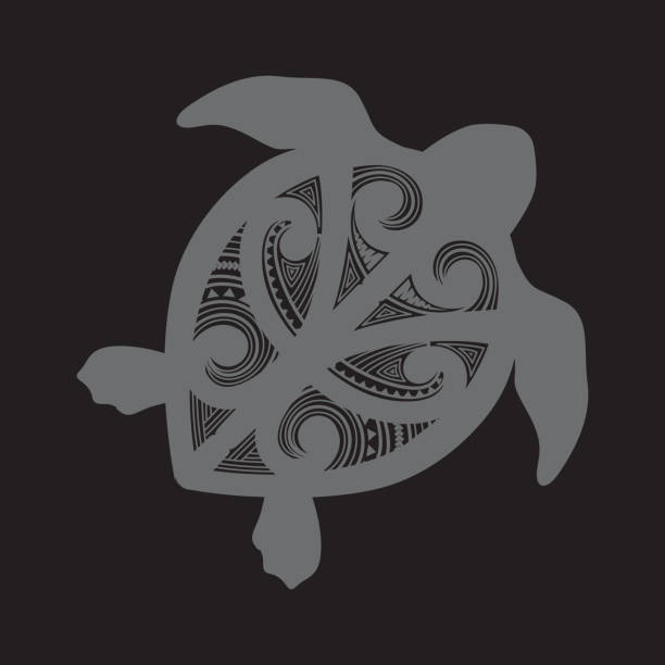 turtle turtle with Maori tattoo shell koru pattern stock illustrations
