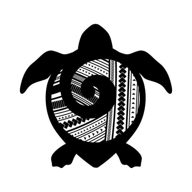 turtle turtle with Maori tattoo shell koru pattern stock illustrations