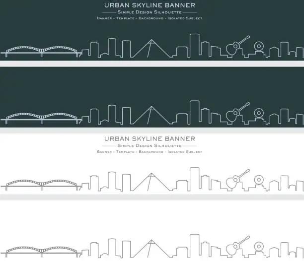 Vector illustration of Memphis Single Line Skyline Banner