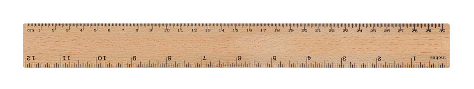 30 cm / 12 inch wood ruler isolated on a white background