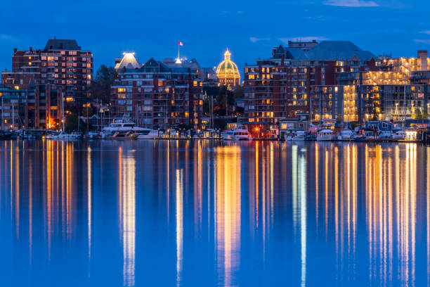 Victoria BC Skyline at night Victoria BC skyline of the downtown core. victoria canada stock pictures, royalty-free photos & images