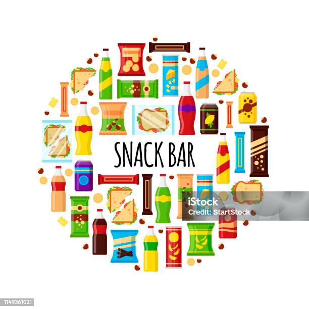 Single Snacks Graphics Snack Product In Circle Fast Food Snacks Drinks Nuts Chips Cracker ...