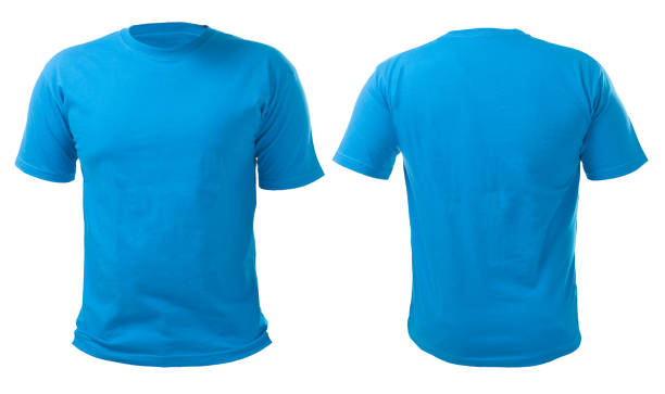 Blue Shirt Design Template Blue t-shirt mock up, front view, isolated on white. Plain blue shirt mockup. Tshirt design template. Blank tee for print blue t shirt stock pictures, royalty-free photos & images