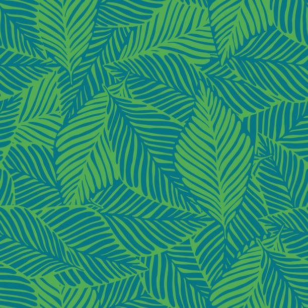 abstraktes tropisches muster, palmblätter nahtlos blumiger hintergrund. - seamless pattern leaf backgrounds stock-grafiken, -clipart, -cartoons und -symbole