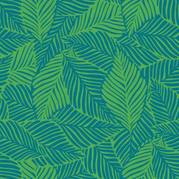 Vector illustration of Abstract tropical pattern, palm leaves seamless floral background.