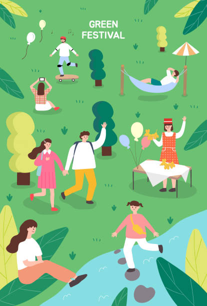 Nature Festival Poster template for outdoor festival. Flat cartoon colorful vector illustration. traditional festival illustrations stock illustrations