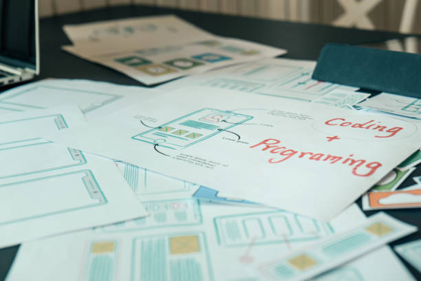 istock ux graphic designer desk and document plan to sketch smartphone application for web mobile phone, application concept 1149382088