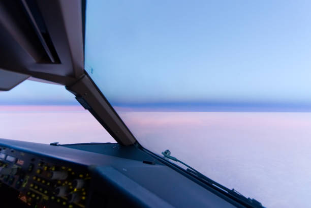 istock Beautiful twilight sunset and skyline at high altitude from airplane cockpit view. 1149384953