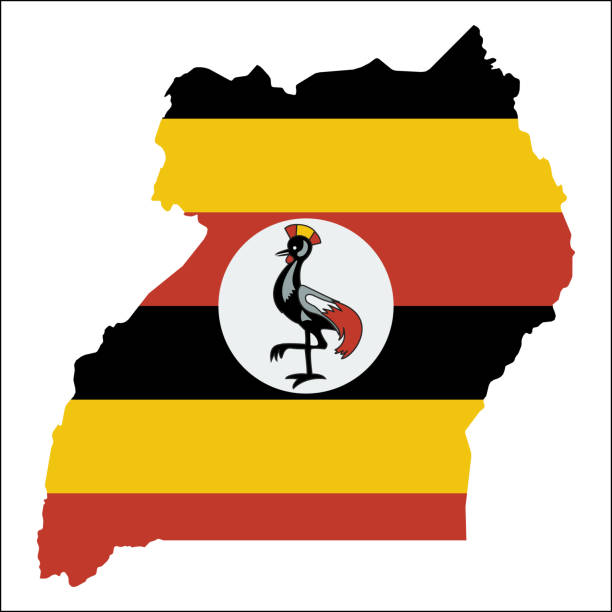 Uganda high resolution map with national flag. Uganda high resolution map with national flag. Flag of the country overlaid on detailed outline map isolated on white background. uganda stock illustrations