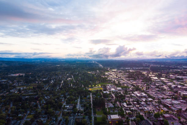istock city ​​at sunset after rain, a top view from a quadrocopter 1149387787