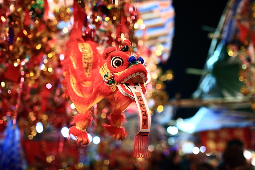 lion dancing decoration in new year market