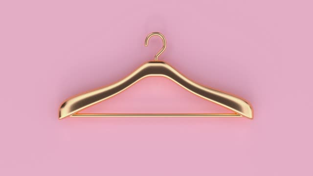 metallic gold hanger clothing flat lay pink pastel scene 3d rendering