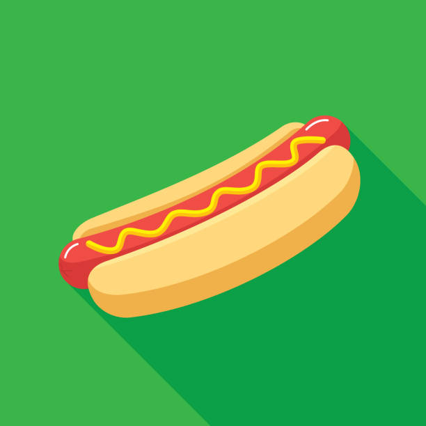 핫도그 아이콘 플랫 - hot dog snack food ketchup stock illustrations