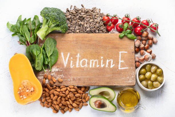 Foods rich in vitamin E. stock photo