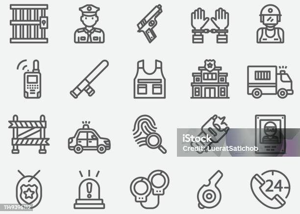 Police Security Guard Line Icons Stock Illustration - Download Image Now - Police Force, Icon Symbol, Prison