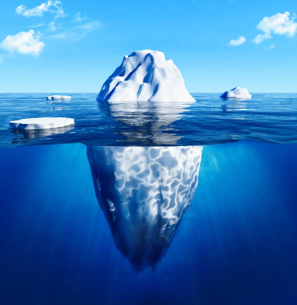 istock Antarctic Iceberg in blue ocean. Danger and global warming concept. -3d rendering. - Illustration. 1149399723