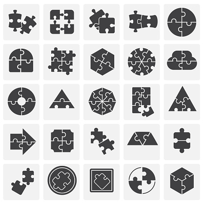 Puzzle icons set on sqaures background for graphic and web design. Simple vector sign. Internet concept symbol for website button or mobile app
