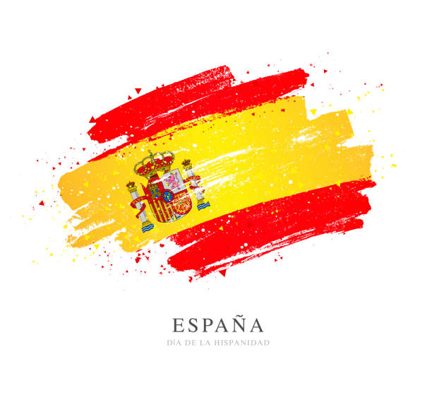 Flag of Spain. Vector illustration on white background. Brush strokes Flag of Spain. Vector illustration on white background. Brush strokes drawn by hand. Independence Day. bullfighter stock illustrations