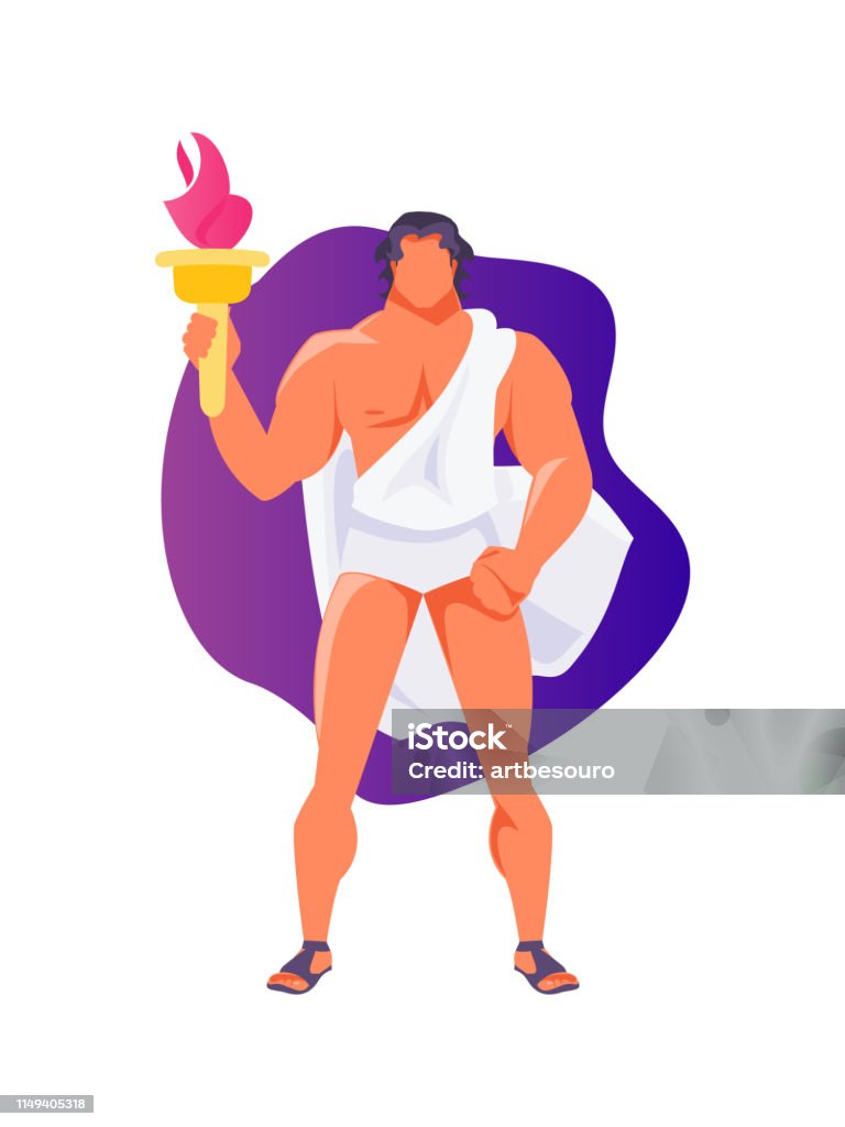 Prometheus with fire vector Greek God Prometheus holds fire. Mythology and legends. Vector illustration Greece stock vector
