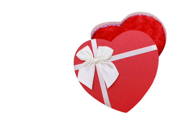 istock Opened cover Red heart gift box on white background. 1149408412