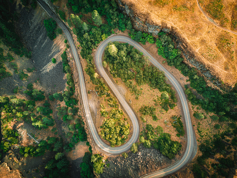 winding road in oregon at dusk