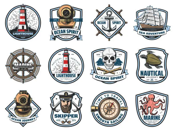 Vector illustration of Nautical heraldry, vector marine isolated icons