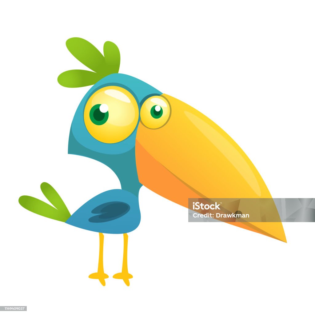 Vector illustration of jungle blue bird isolated on white Funny blue bird cartoon. Vector illustration of jungle blue bird isolated on white. Bird flat icon design Logo stock vector