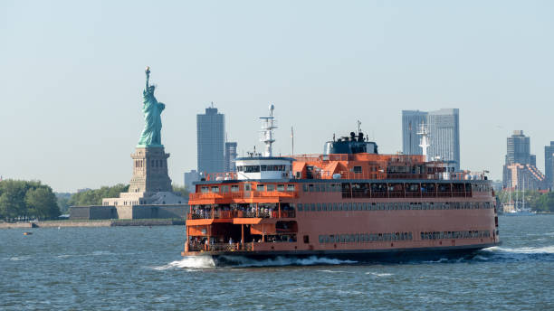 ferry downtown New York City Statue of Liberty stock photo