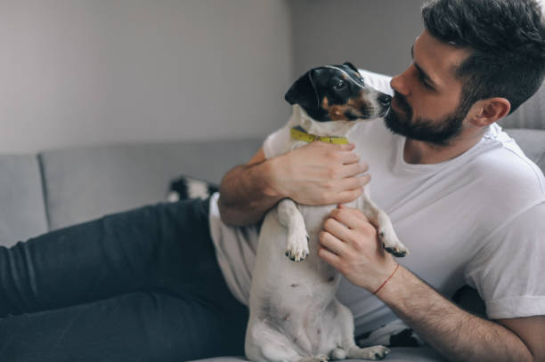 istock Young men at home with his dog 1149413153